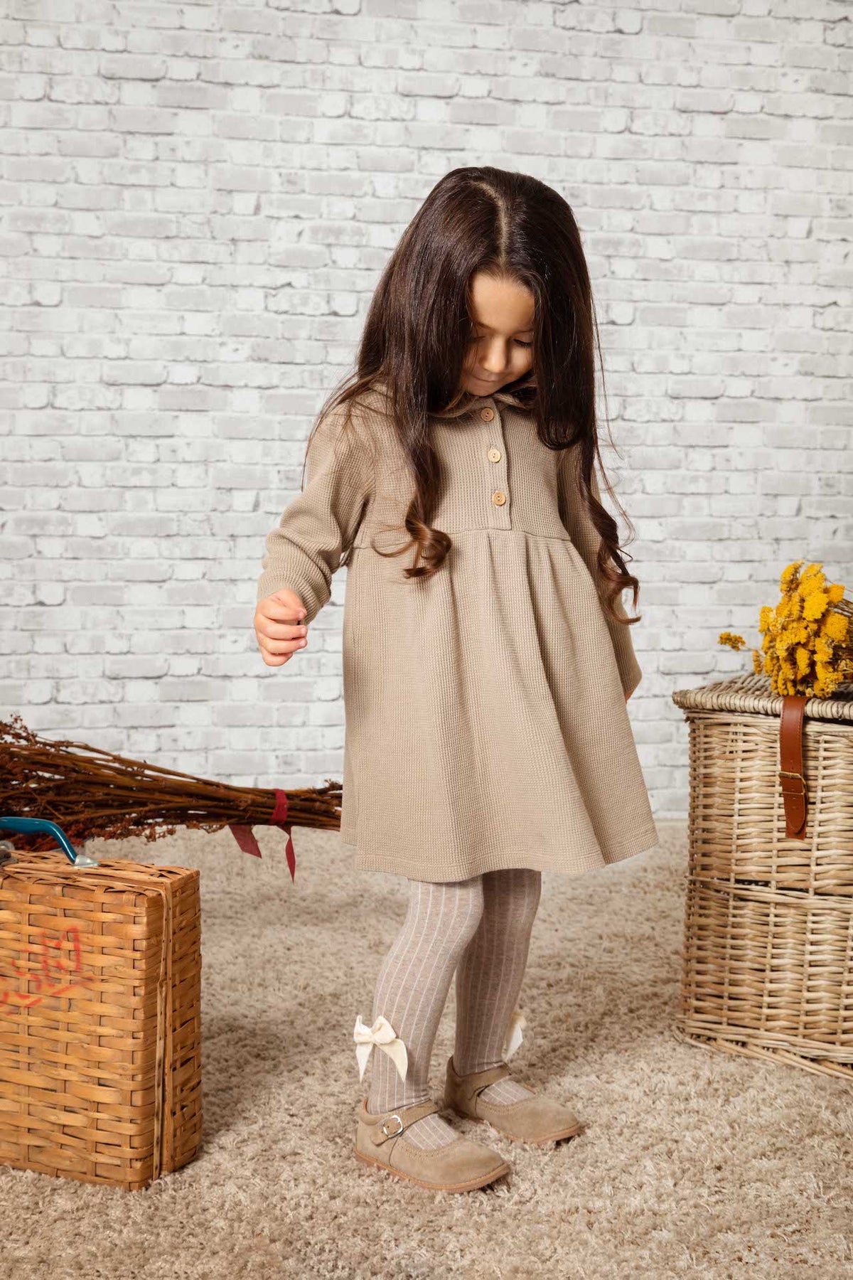 Organic Cotton Baby Girl Dress — Coffee