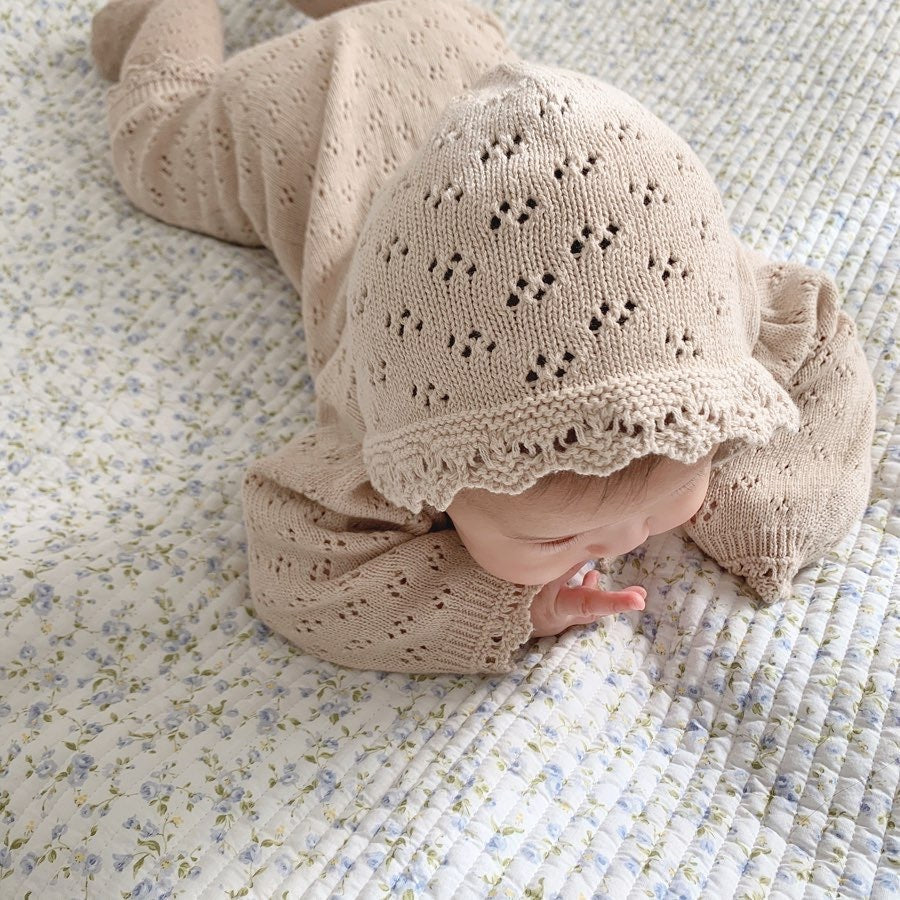 LaceNest™ – Knitted Hollow Baby Romper with Hat
