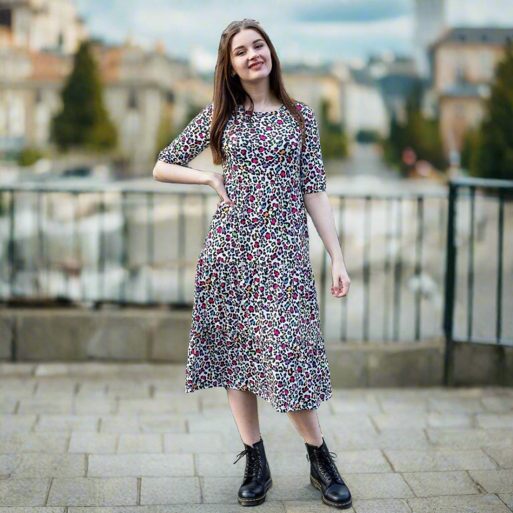Rainbow Leopard Nursing Midi Dress