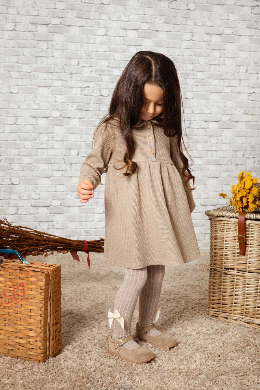 Organic Cotton Baby Girl Dress — Coffee
