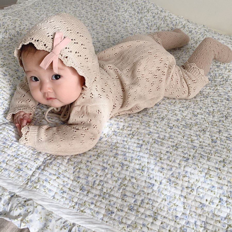 LaceNest™ – Knitted Hollow Baby Romper with Hat