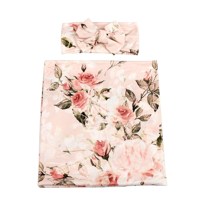 Newborn Receiving Blanket Headband Set Baby Flower Swaddle