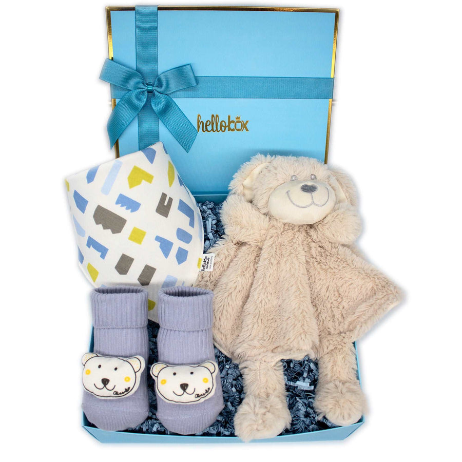 Hellobox Baby Comfort Blanket, Anti-Slip Socks & Bib Set