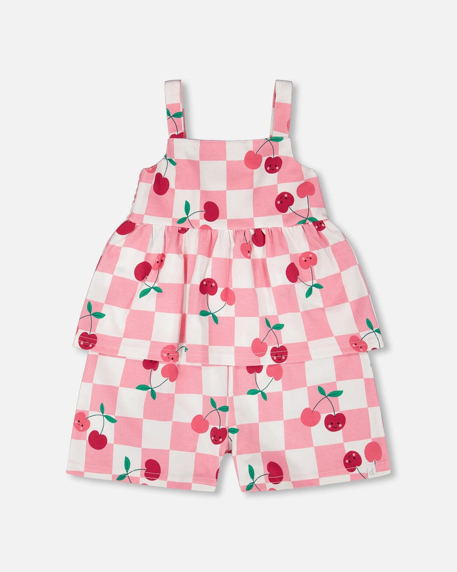 Organic Cotton Jersey Romper Pink Printed Cherries