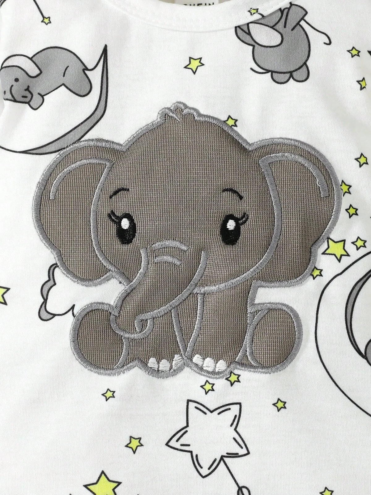 Cartoon Elephant Embroidered Long-Sleeve Baby Romper, 2-Pack
