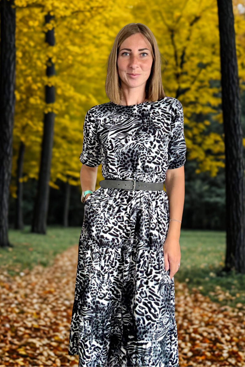Grey Leopard Print Nursing Midi Dress
