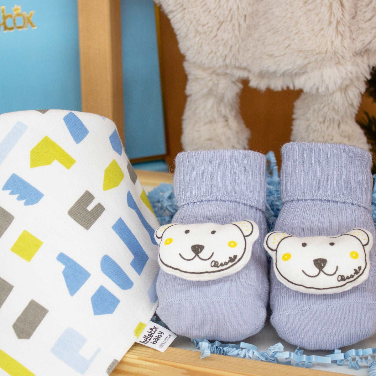 Hellobox Baby Comfort Blanket, Anti-Slip Socks & Bib Set