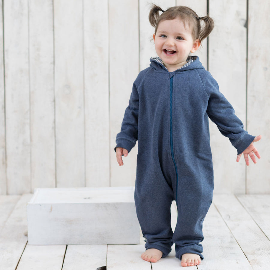 OrganicEra Organic Baby Jumpsuit With Zip - Indigo Melange