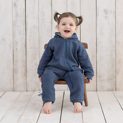 OrganicEra Organic Baby Jumpsuit With Zip - Indigo Melange