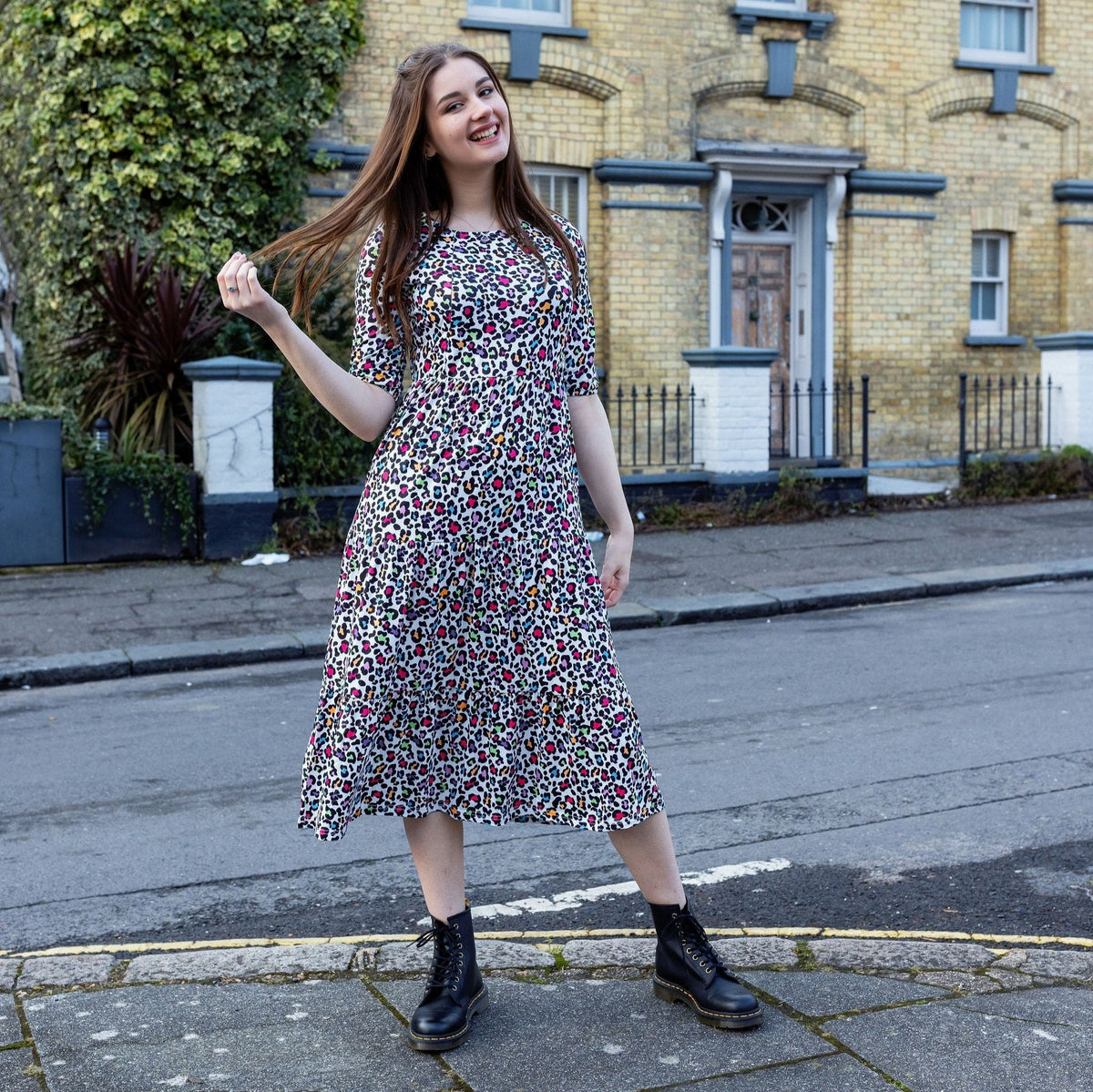 Rainbow Leopard Nursing Midi Dress