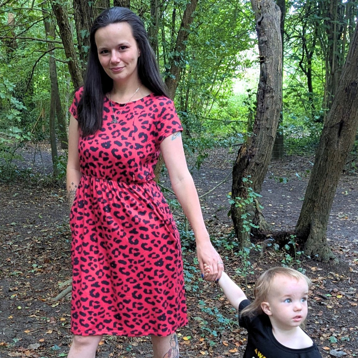 Red Leopard Print Knee-Length Nursing Dress