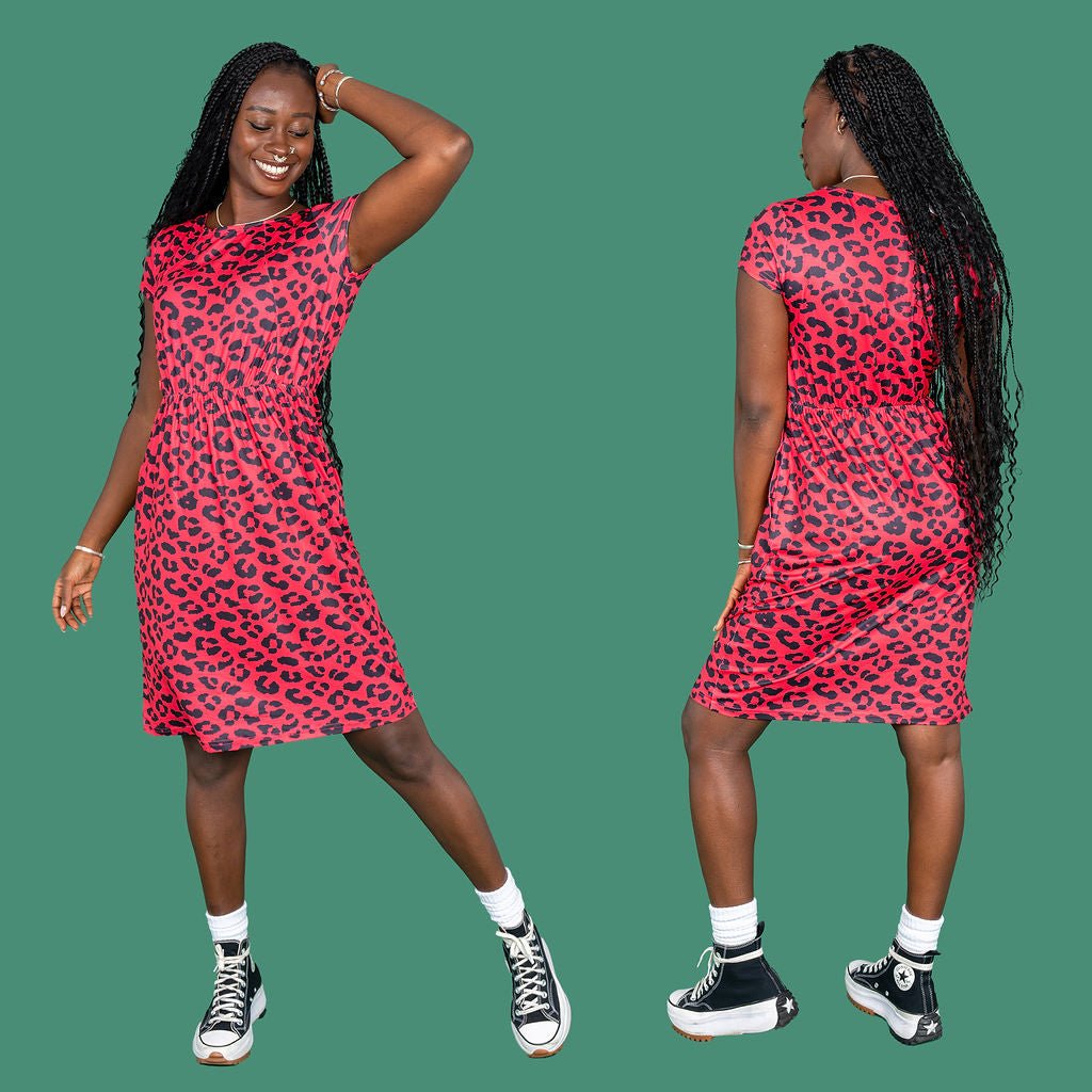 Red Leopard Print Knee-Length Nursing Dress